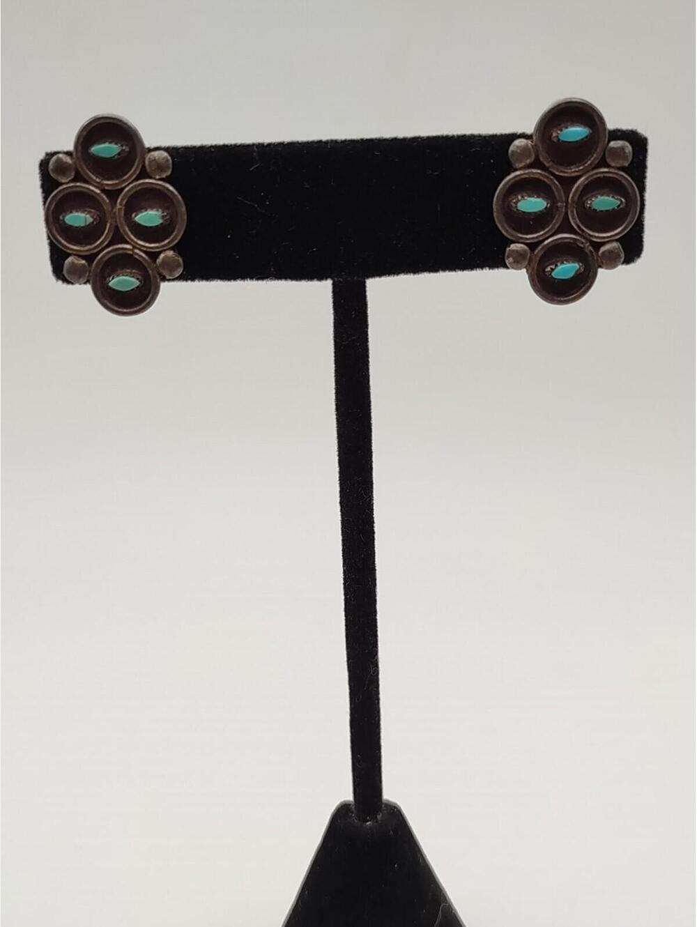 925 Sterling Turquoise Color Cluster Clip Earrings
